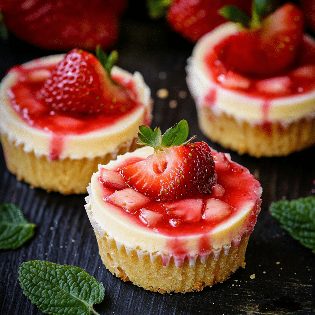 Strawberry Rhubarb Mini Cheesecakes