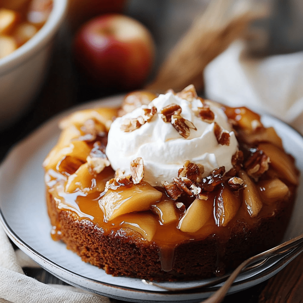 Apple Spice Cake with Caramelized Apples and Whipped Cream