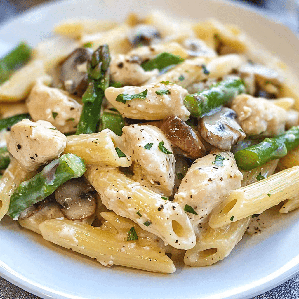Creamy Mushroom and Asparagus Chicken Penne
