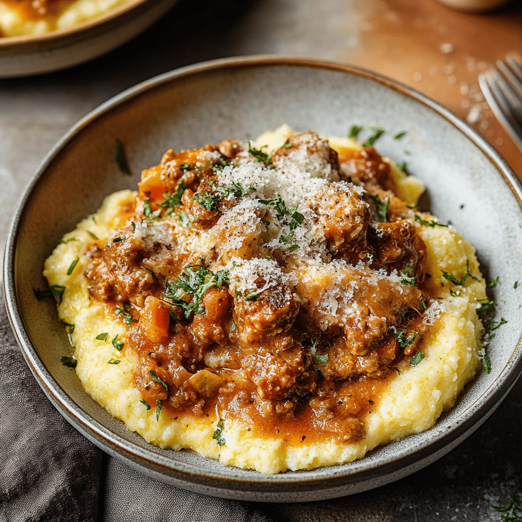 Creamy Sausage Ragu with Cheesy Polenta Bowls