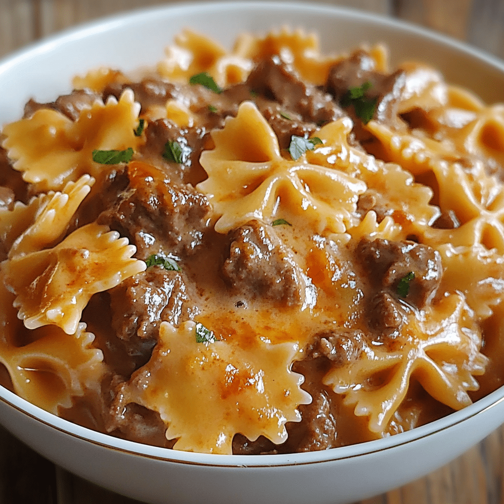 Creamy Velveeta Beef & Bowtie Pasta