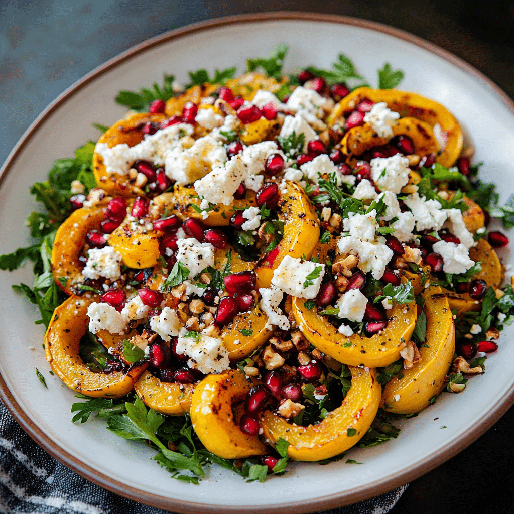 Roasted Delicata Squash Salad with Pomegranate and Feta