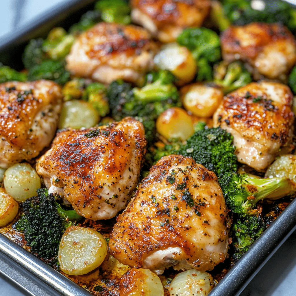 Sheet Pan Chicken Thighs with Roasted Broccoli