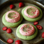 Strawberry Frosted Matcha Cookies