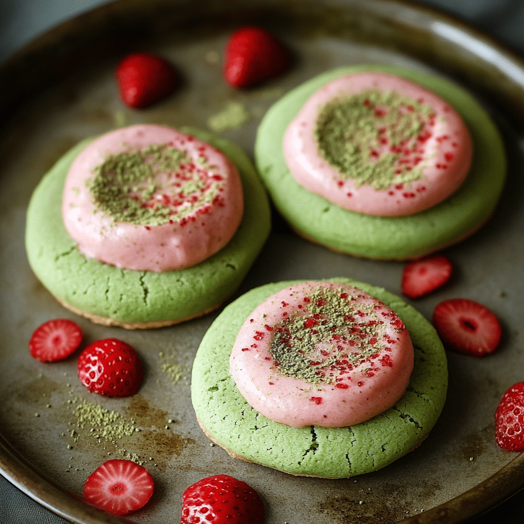Strawberry Frosted Matcha Cookies