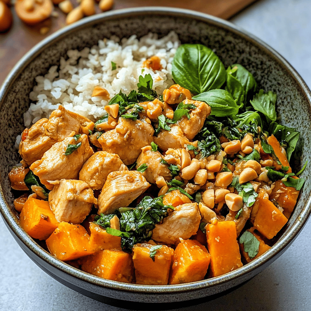 Thai Chicken Sweet Potato Peanut Bowls