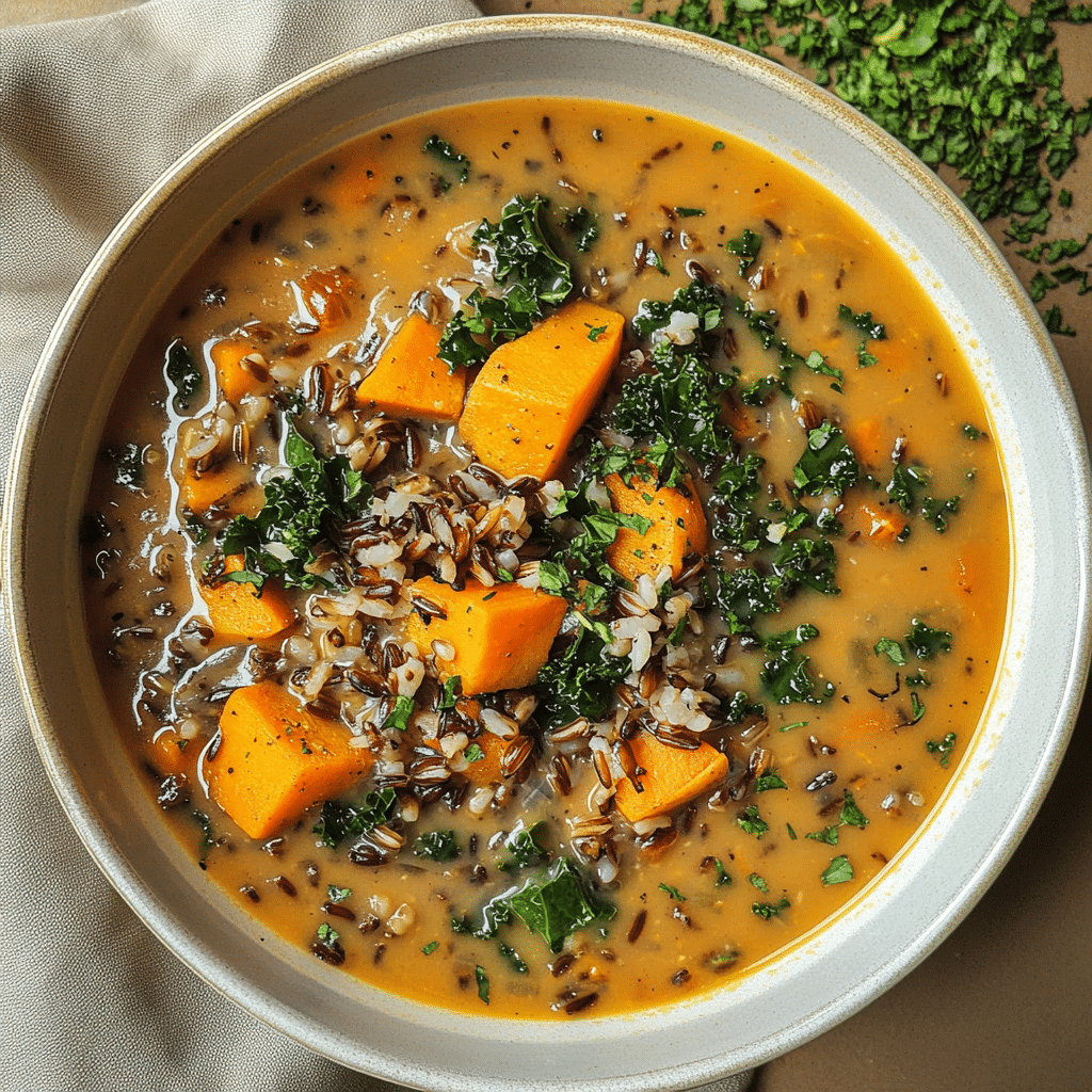 Wild Rice Soup with Sweet Potato and Kale