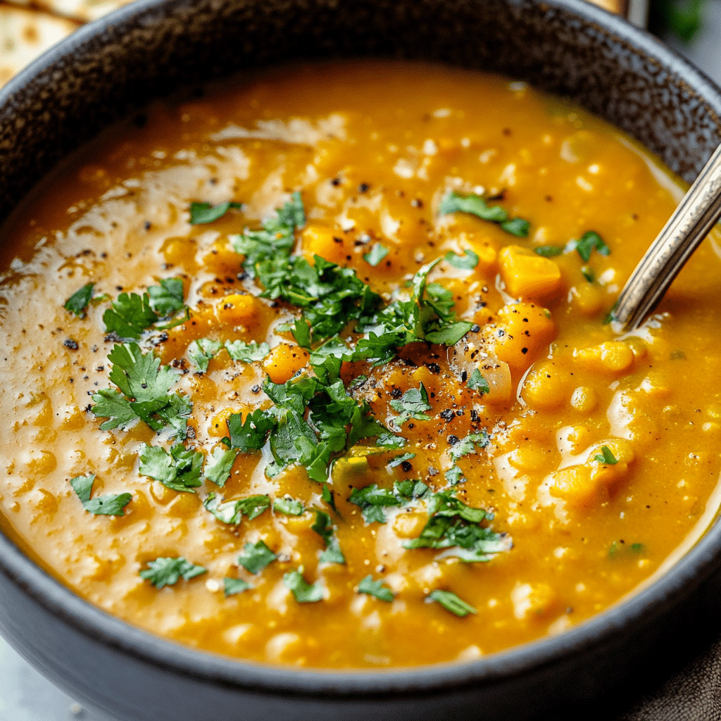 Vegan Curried Pumpkin Lentil Soup
