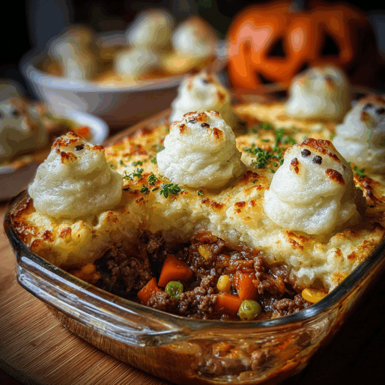 Creepy Shepherd’s Pie With Ground Beef And Ghost Potatoes