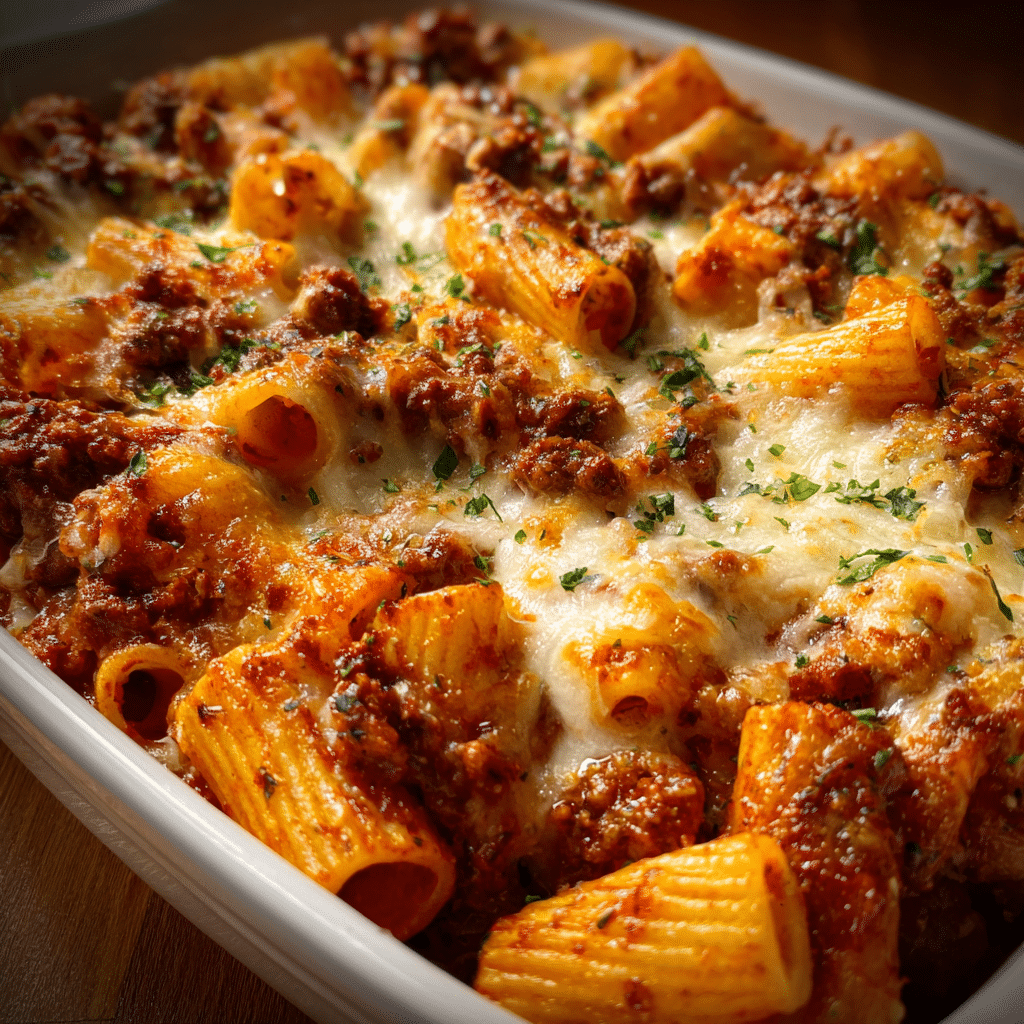 Cheesy Beef Rigatoni Bake